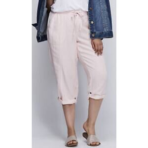 Lane Bryant Women 26/28 4x Light Pink Spring Capri Cropped Linen Pants